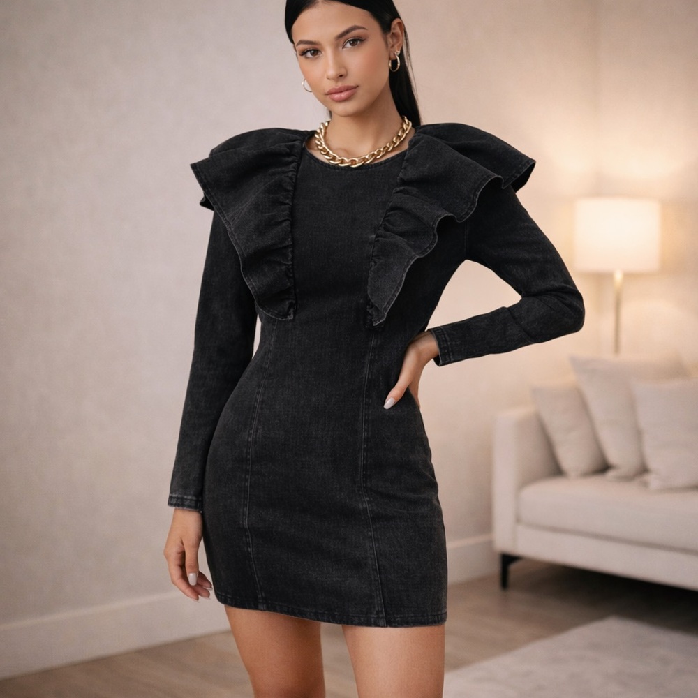 Forever 21 Black Denim Body-con Mini Dress Excellent Condition Size Small